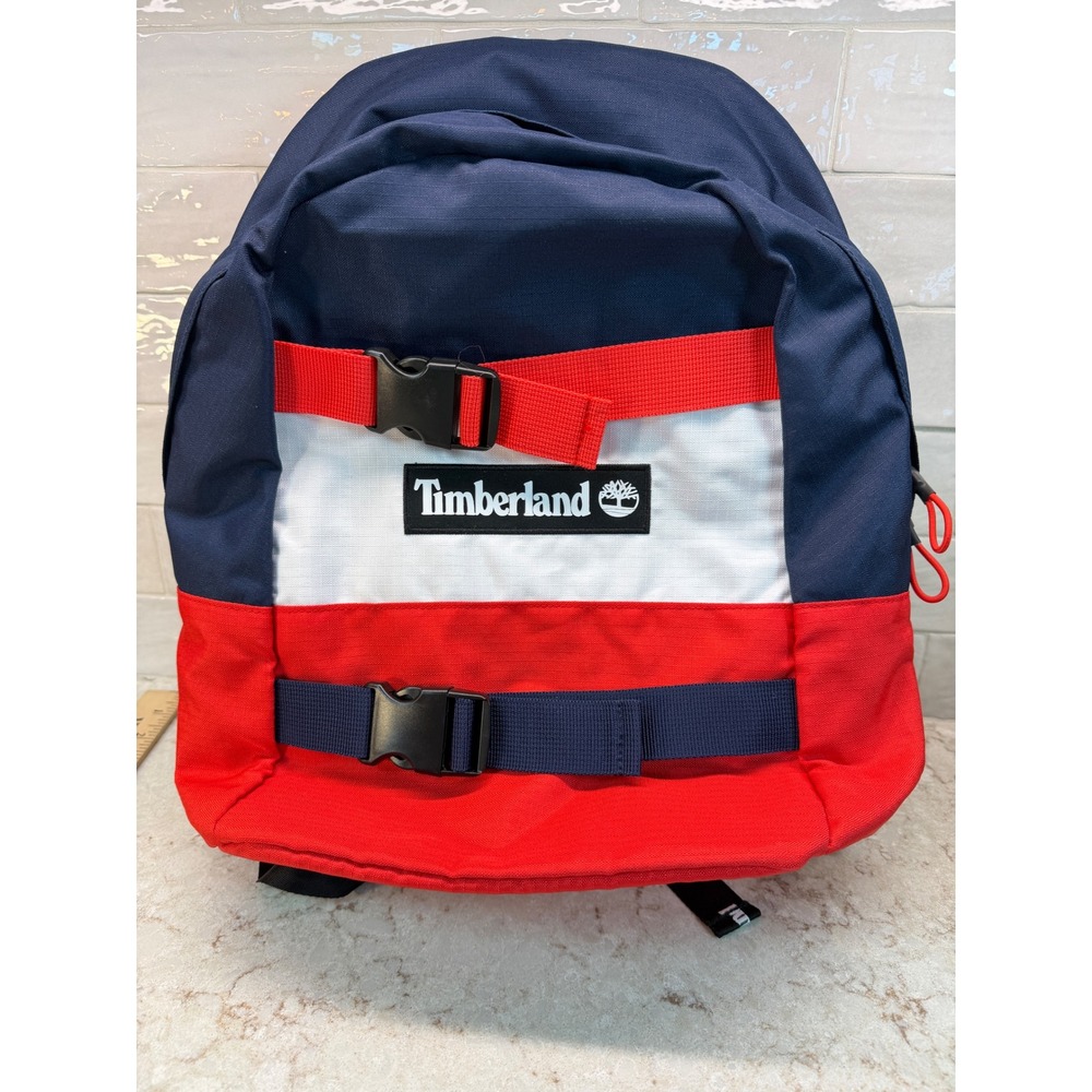 Timberland Skateboard Backpack Navy Blue Red White Colorblock School Travel Bag
